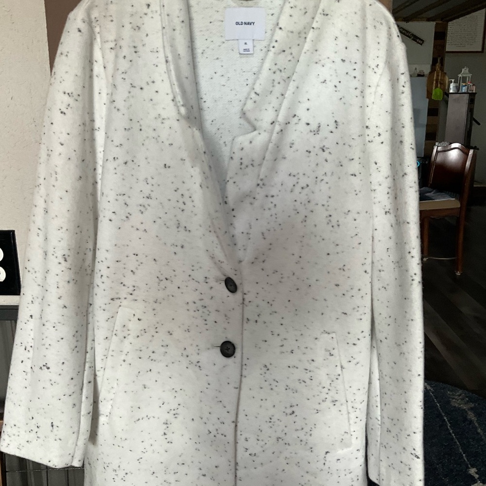 Old Navy White Speckled Button-Front Pea Coat